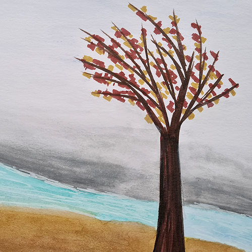 autumn tree mixed media art