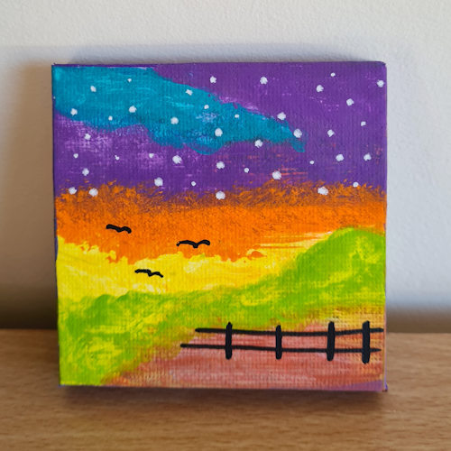 colourful mini canvas painting of a landscape