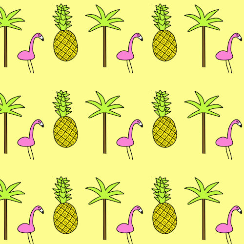 palm tree, flamingo, pineapple digital pattern