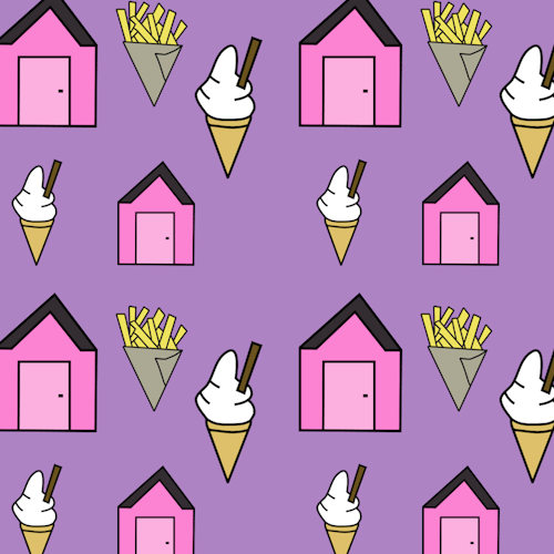 summer beach hut, ice cream, chips digital pattern