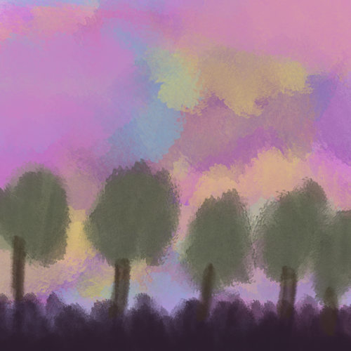 digital art of trees on a multi-coloured background