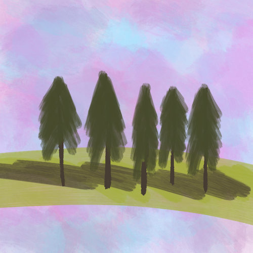 digital art of trees on a pastel coloured background