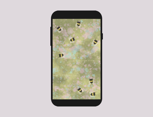 Bumblebee digital illustration wallpaper for mobile phones with a yellow background