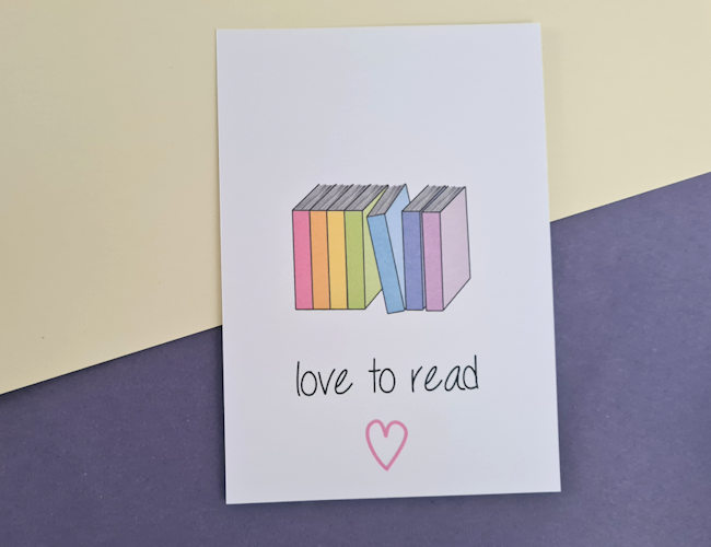 'love to read' rainbow books digital illustration print